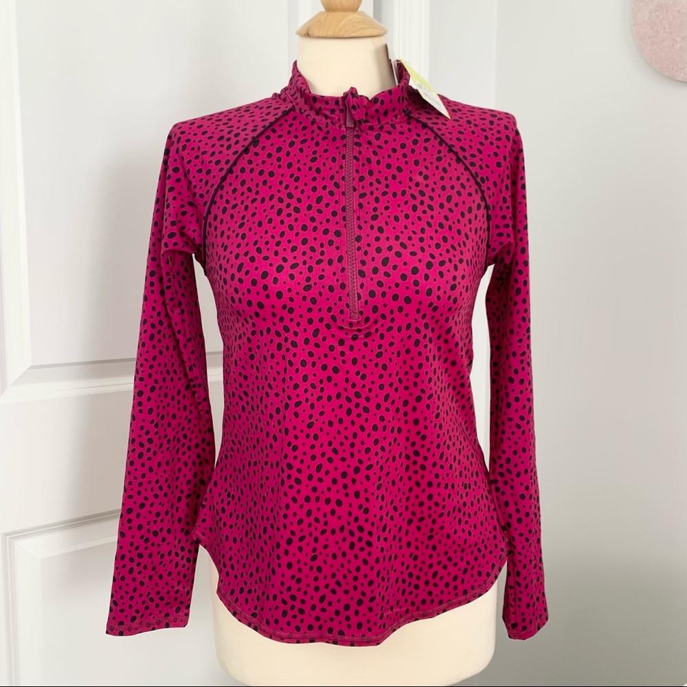 All In Motion Size Medium 8-10 NEW NWT Bright Pink Cheetah Rash Guard Swim Top